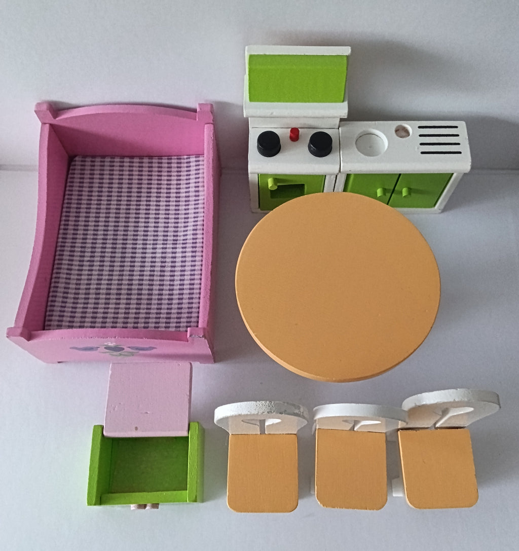 Ensemble de meubles en bois pour maison de poupées