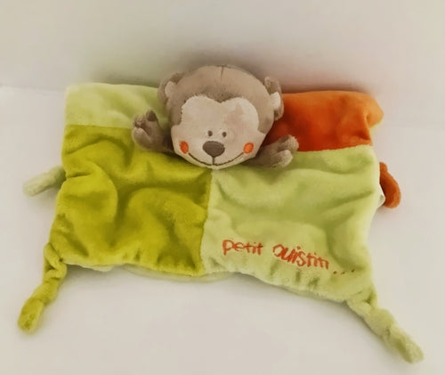 Doudou plat petit Ouistiti vert et orange KIMBALOO