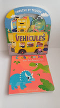 Lot de 2 livres vehicules et dinosaures